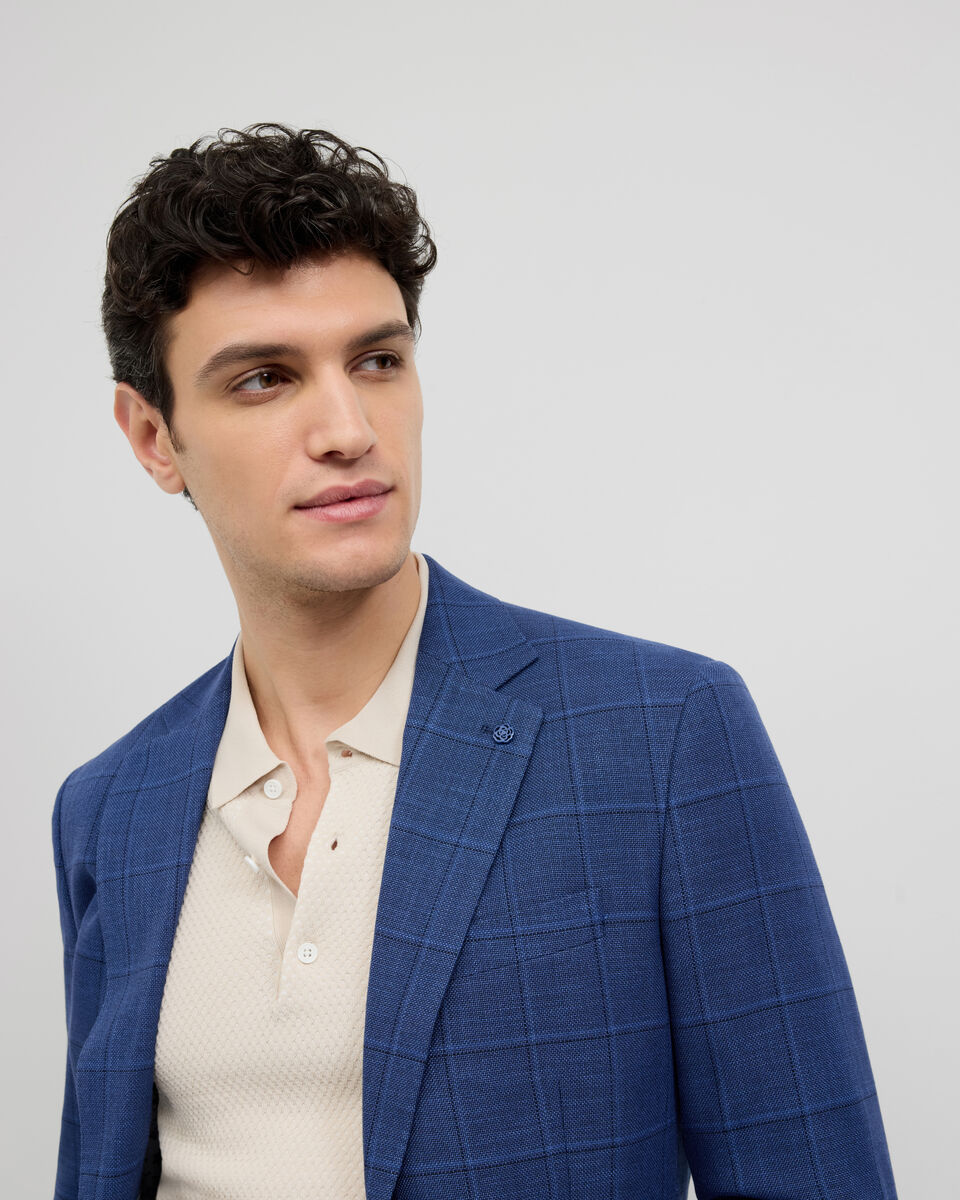 Windowpane Check Blazer, Blue, hi-res